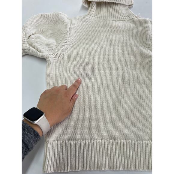 Adam Lippes Sweater Womens Small White Puff Sleeve Knit Turtleneck Cotton Wool - Picture 12 of 12